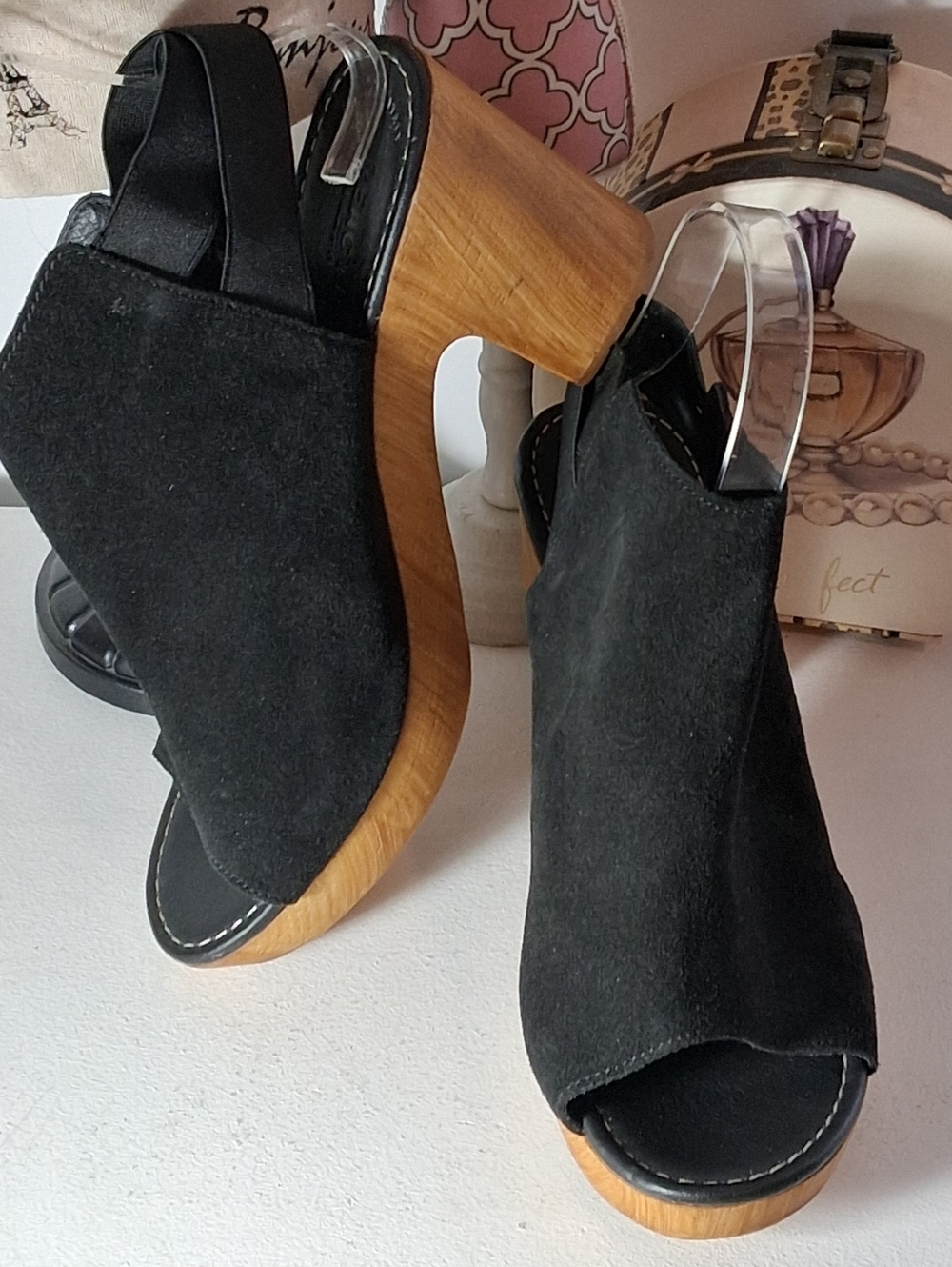 Reaction By Kenneth Cole Black Open Toe High Heel Clogs Sz 9M NWT